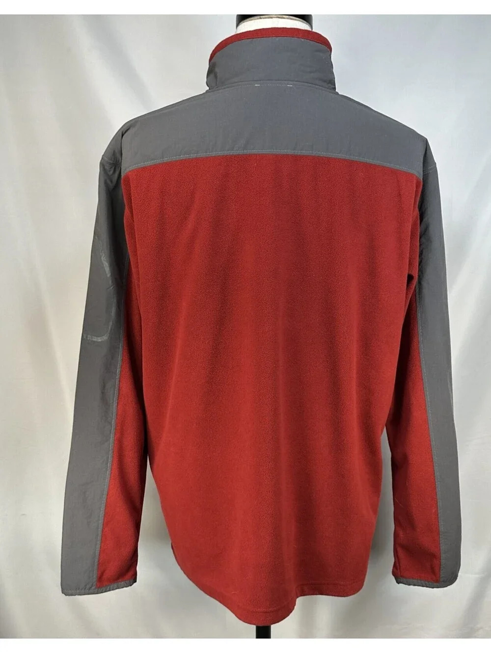 North Face 1/4 Zip Nylon Fleece Jacket Red/Gray Mens XL